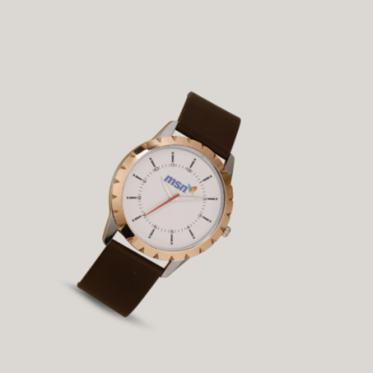 Customized Gold-Trimmed Leather Wristwatch with Logo