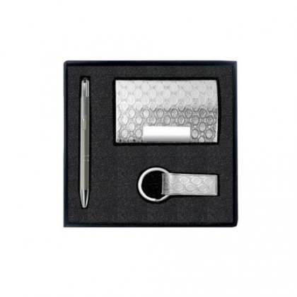 Silver Gift Set Of Three (Card Holder, Keychain And Pen) Option 1