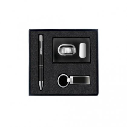 Silver Gift Set Of Three (Card Holder, Keychain And Pen) Option 2