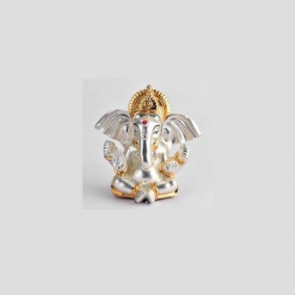 Sitting Ganesha In Blessing Position (Zinc Alloy Oxidised With Golden And Silver Finished.)