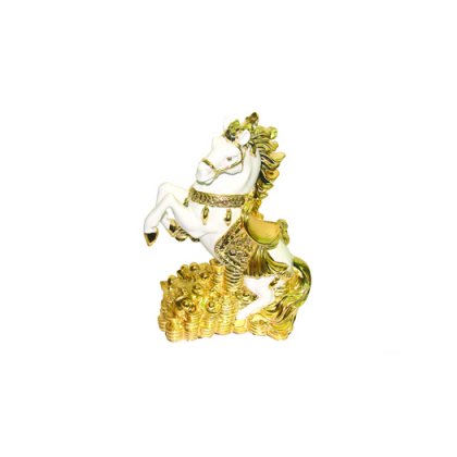 Polyresin White and Golden Fengshui Running Horse Galloping Stallion