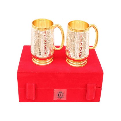 Silver Plated Gold Polished Classic 2 Beer Mug Set