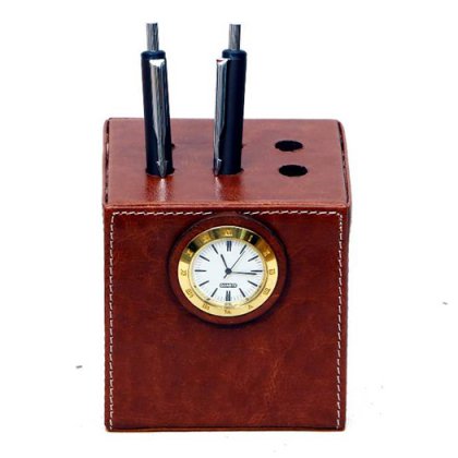 Personalized Pen Stand Square With Clock