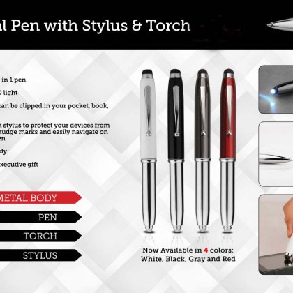 Personalized Metal Pen With Stylus & Torch