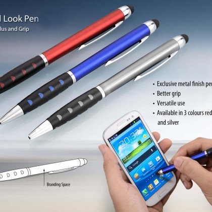Personalized Metal Look Pen With Stylus And Grip
